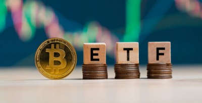 Bitcoin logo and ETF text.