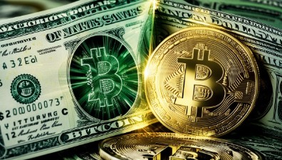 Американски долар и биткойн.