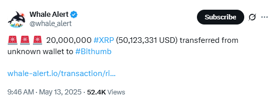 Информация от Whale Alert за трансфера.