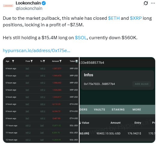 Съобщение на Lookonchain относно печалбата на кита.