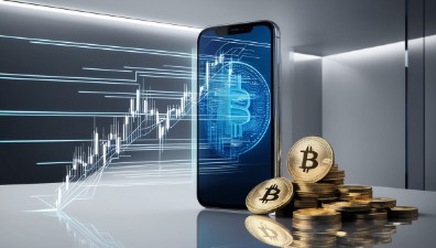 Биткойн и мобилен телефон.