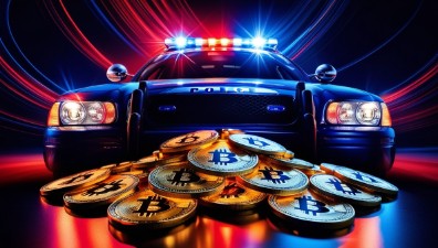 Биткойн и полицейска кола.