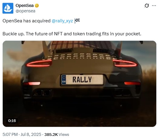 Публикация на OpenSea относно придобиването на Rally.