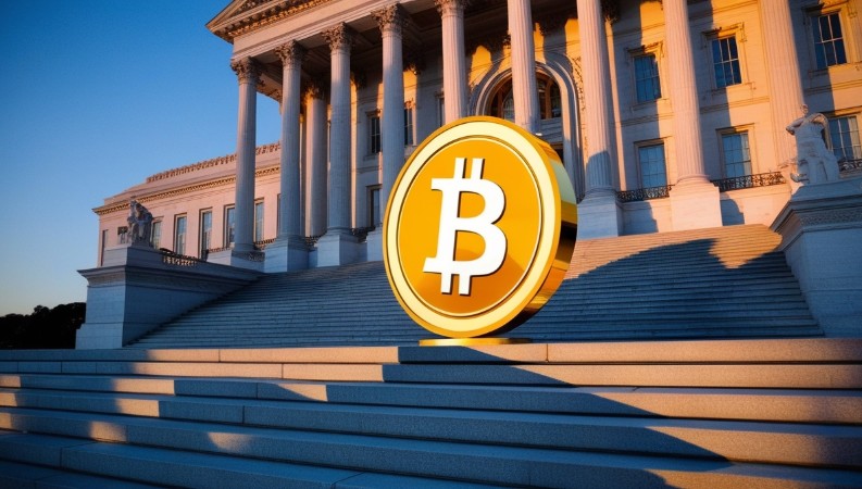 Биткойн и правителствена сграда.