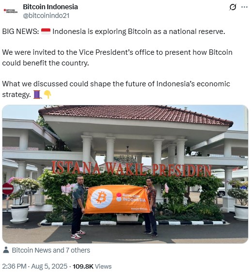Публикация на Bitcoin Indonesia относно поканата.