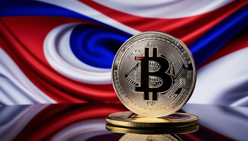 Биткойн и руското знаме.